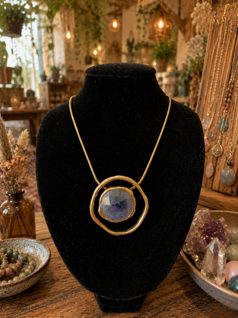 Gold Tone and Purple Faux-Stone Statement Necklace by Lia Sophia